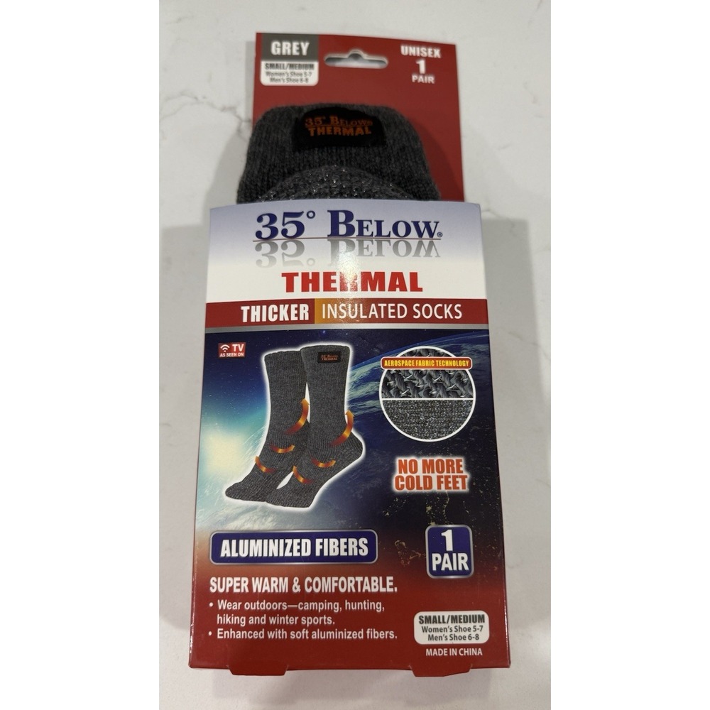 35° Below Thermal Socks Aluminized Fibers Warm/Comfort 1 Pair Grey Sm/Md Unisex